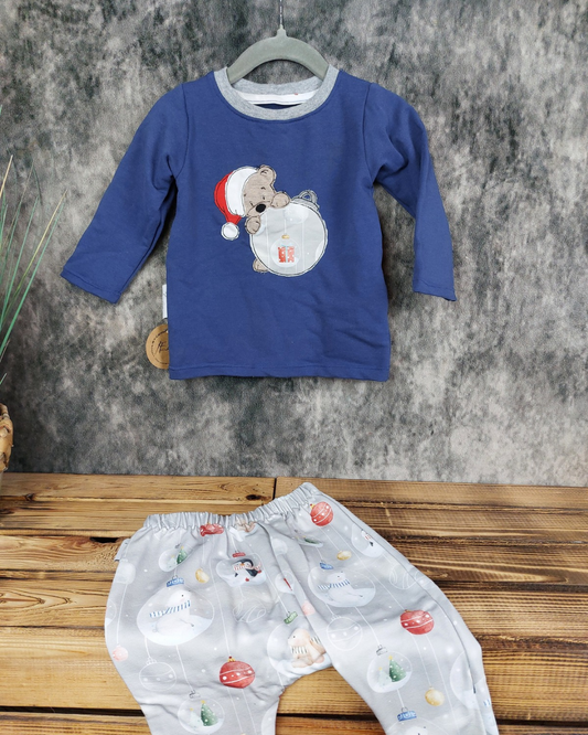 Set Gr. 80 Weihnachtsbär blau