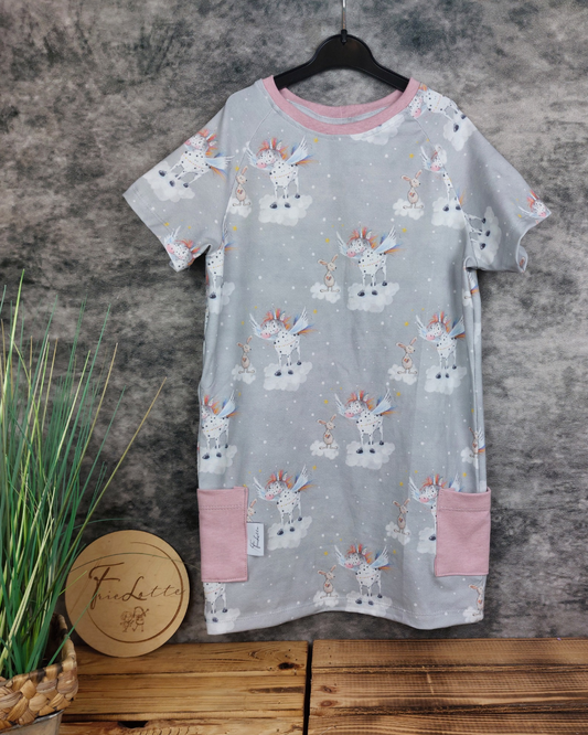 Kleid kurzarm Boxy Einhorn Gr. 110